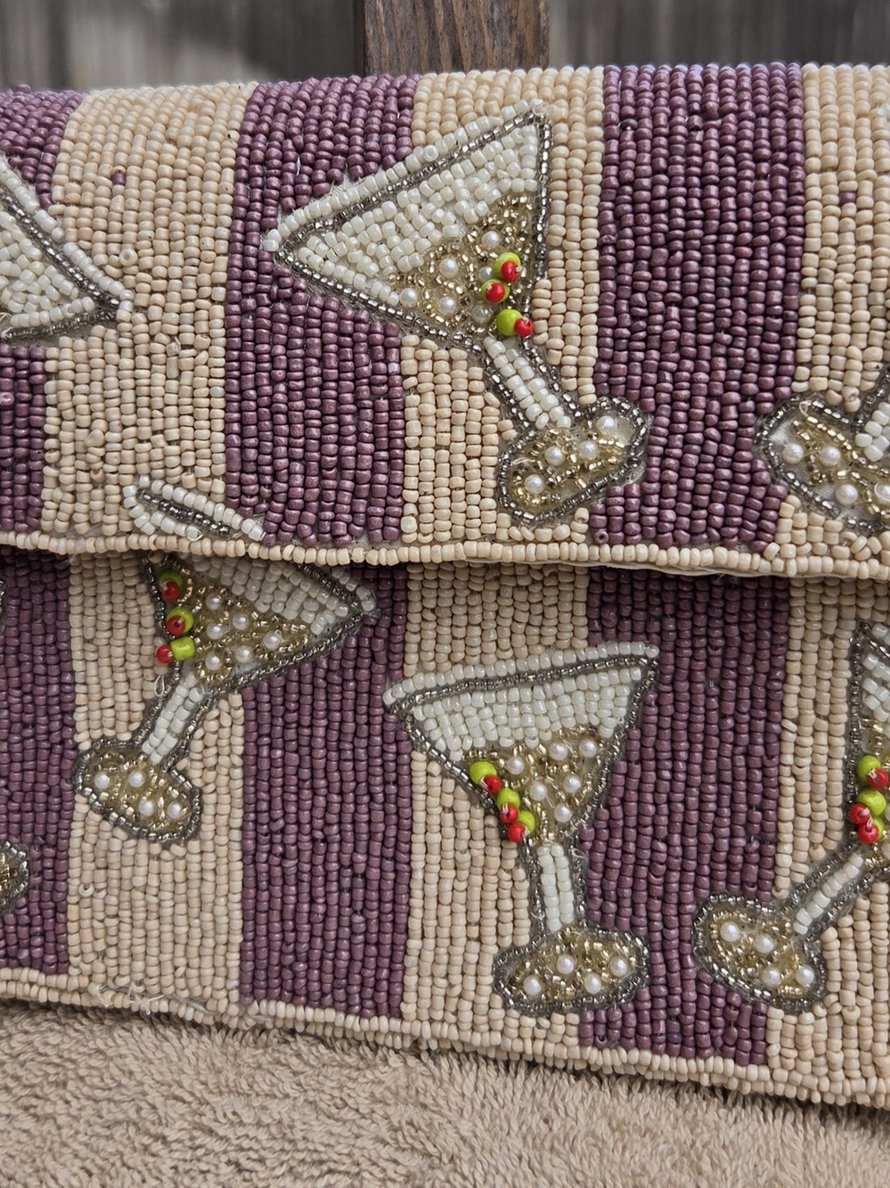 Beaded Martini Clutch - Purple and Cream Women’s Accessory